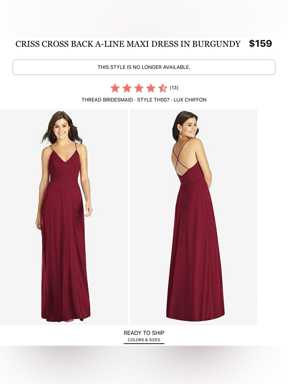Burgundy Criss‑Cross Back Maxi Dress